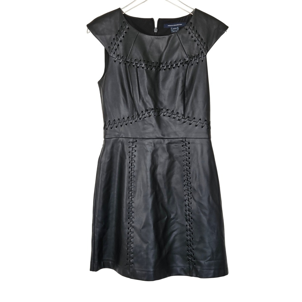 French Connection Crolenda Faux Leather Cap Sleeve‎ Dress Size 6